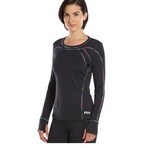 FILA women's Black Fila Sport POP Stitch crew neck long sleeve tshirt size XS